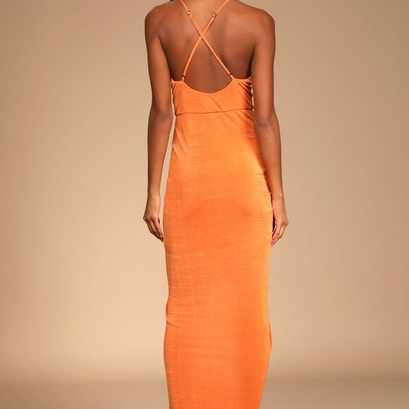 Lulu's Dreamy Date Orange Surplice Midi Dress - NWT - Picture 3 of 7